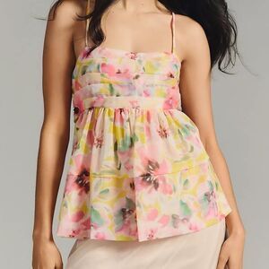 MISA Mariposa Chiffon Floral Babydoll Top Medium Multicolor NEW MSRP $275